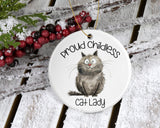 Proud Childless Cat Lady Ceramic Ornament – Quirky Cat Graphic - Subtle Political Gift for Cat Lovers - Feminist Ornament Gift