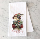 Christmas Rabbit Kitchen Towel - Bunny Holiday Tea Towel - Elegant Rabbit Christmas Kitchen Decor - Christmas Cottage Core Flour Sack Towel