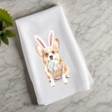 Easter Corgi Flour Sack Towel – Cute Spring Kitchen Décor - Dog Love - Gift for Corgi Mom