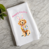 Easter Golden Doodle Flour Sack Towel – Cute Spring Kitchen Décor - Dog Love - Gift for Doodle Mom
