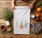 Fresh Herbs Kitchen Tea Towel - Pots of Herbs Tea Towel - Herb Flour Sack Towel - Gift for a Cook - Herbs and Spices