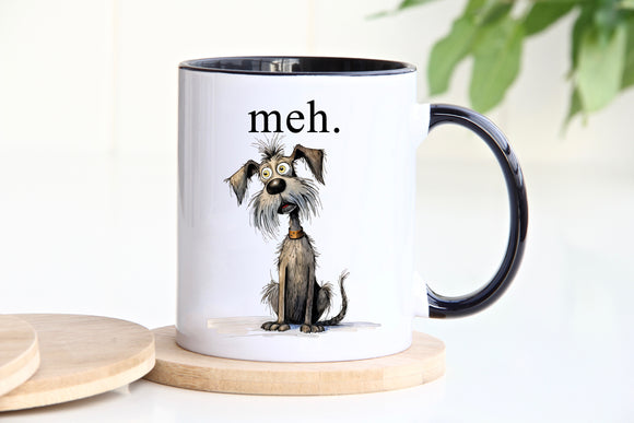 Quirky Dog 'Meh' Ceramic Coffee Mug - Quirk Dog Meh Mug - Funny MEH Gift - Gift for Sarcastic Friends