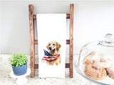 Patriotic Golden Retriever Flour Sack Towel - Red White Blue - Independence Day Decor - Memorial Day - 4th of July Decor -