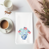 Patriotic Hydrangea Flour Sack Towel - Americana Kitchen Towel - 4th of July Decor - Blue and White Chinoiserie - Summer Hostess Gift