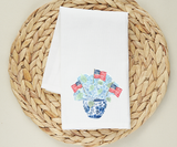 Patriotic Hydrangea Flour Sack Towel - Americana Kitchen Towel - 4th of July Decor - Blue and White Chinoiserie - Summer Hostess Gift