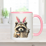 Peace, Coffee, & Chaos – Funny Raccoon Easter Coffee Mug