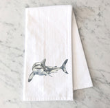 Shark Tea Towel - Great White Flour Sack Towel - Beach Themed Kitchen Decor - Beach Kitchen - Marine Life - Shark Lovers Gift Idea