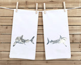 Shark Tea Towel - Great White Flour Sack Towel - Beach Themed Kitchen Decor - Beach Kitchen - Marine Life - Shark Lovers Gift Idea