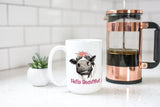 Hello Beautiful Coffee Mug Gift - Cow Lovers Gift - Floral Cow Cup - Gift for Her - Gift for Best Friend - Dishwasher Safe - Inspirational