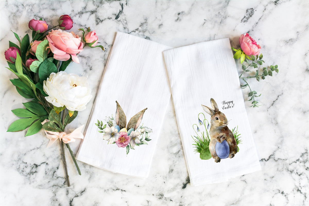 Spring Bunny Tea Towel - Easter Decor Flour Sack - Farmhouse Decor - S –  Running Frog Studio