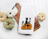 Halloween Black Cat Kitchen Towel - Fall Tea Towel - Halloween Kitchen Decor - Flour Sack Dish Towel - Coffee Bar Towel - Fall Farmhouse