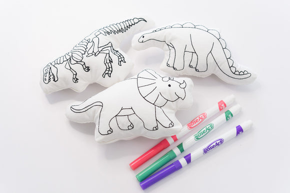 Dinosaur Doodle Dolls Gift Set - Prehistoric Dino's Stuffed Coloring Doll - Children's Coloring Activities