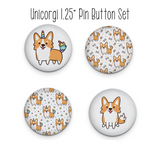 Corgi Pinback Button Set - Unicorn Corgi Flair - Funny Corgi Button Set of 4