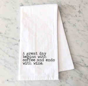 Coffee and Wine Tea Towel - Wine Lovers Flour Sack Towel - Wine Themed Kitchen Towel Gift - Bar Towel - Gift for Best Friend - Wine Towel