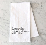 Coffee and Wine Tea Towel - Wine Lovers Flour Sack Towel - Wine Themed Kitchen Towel Gift - Bar Towel - Gift for Best Friend - Wine Towel