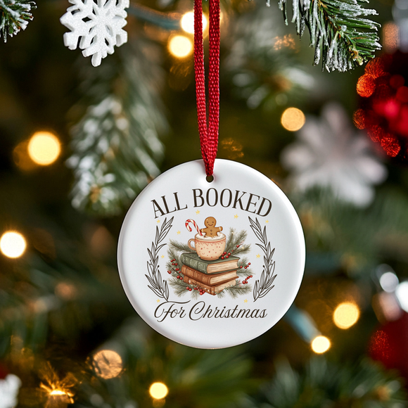 All Booked for Christmas – Ceramic Ornament | Book Lover Gift | Reader Holiday Decor | Literary Christmas Ornament | Bibliophile Gift