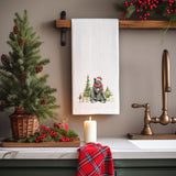 Black Bear Christmas Flour Sack Towel – Holiday Kitchen Towel, Rustic Christmas Decor, Cabin Gift, Winter Wildlife Kitchen Towel