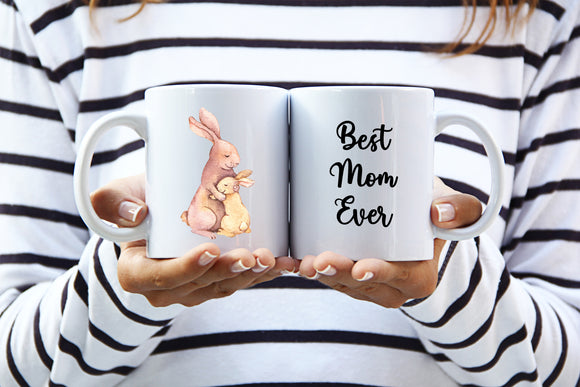 Mama and Baby Bunny Mother's Day Coffee Mug - Best Mama Ever Watercolor Mama Bunny Coffee Mug - New Mom Coffee Mug
