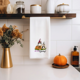 Halloween Flour Sack Towel Set – Chickadee Witch & Spooky Pumpkins | Farmhouse Kitchen Decor | Fall Dish Towels | Hostess Gift