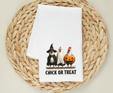 Chick or Treat Halloween Flour Sack Towel – Funny Chicken Kitchen Towel, Farmhouse Fall Decor, Witch Ghost Pumpkin Hen