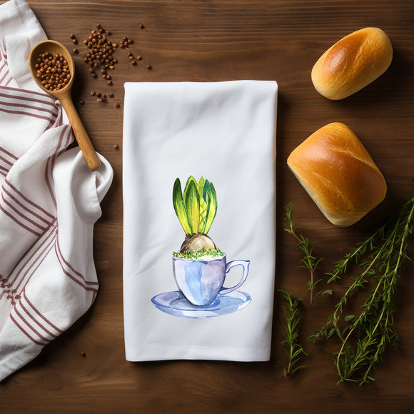 Crocus in Tea Cup Flour Sack Towel - Spring Crocus Tea Towel - Spring Kitchen Towel - Spring Kitchen Decor - Spring Floral Decor