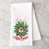 Merry Christmas Dog Nose Wreath Kitchen Dish Towel Gift - Dog Lovers Gift - Dog Nose Tea Towel - Christmas Dog Decor