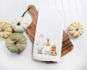 Halloween Ghost Kitchen Towel - Fall Tea Towel - Halloween Dogs in Costume Kitchen Decor - Dog mom Dish Towel - Fun Fall Farmhouse