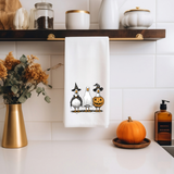 Haunted Honkers Halloween Flour Sack Towel – Witchy Goose, Ghost Duck & Pumpkin Costume - Funny Fall Kitchen Towel - Spooky Season Decor