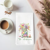 Personalized Easter Jar Flour Sack Towel – Spring Flowers & Candy Eggs Design - Spring Kitchen Decor