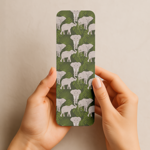 Handmade Elephant Bookmark – Double-Sided Glossy Cardstock, 2x7 Inches, Safari & Jungle Design