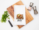 Fajita Flour Sack Towel – Funny Kitchen Towel “Love is Spicy” – Mexican Food Lover Gift – Farmhouse Dish Towel