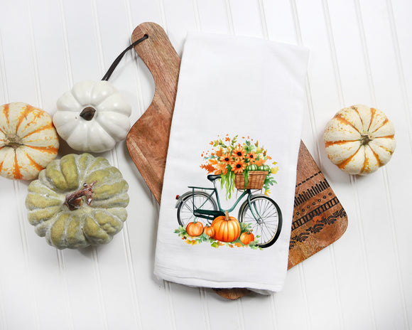 Fall Bicycle Tea Towel - Fall Kitchen Towel Gift - Fall Decor Flour Sack - Farmhouse Decor - Kitchen Tea Towel - Housewarming - Autumn Decor