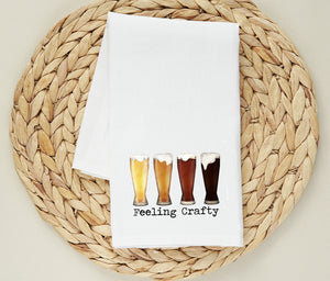 Feeling Crafty Flour Sack Towel - Celebrate Your Love for Craft Beer - Kitchen Towel - Craft Beer Lover - Homebrewing - Bar Towel