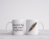 Fueled by Ink and Caffeine Mug – Writer Gift, Fountain Pen Lover Mug, Book Lover Gift, Watercolor Pen Coffee Cup, Stationery Addict Gift