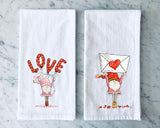 Valentine Gnome Flour Sack Towel - Valentine Kitchen Towel - Cupid Gnome Kitchen Towel - Heart Kitchen Hand Towel Decor