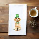 Golden Doodle St. Patrick’s Day Flour Sack Towel - Lucky Dog Kitchen Towel - St. Paddy’s Day Decor - Dog Lover Gift