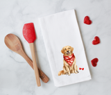 Golden Retriever Valentine Flour Sack Towel | Dog Lover Kitchen Towel | Valentine’s Day Tea Towel | Golden Dog Gift | Farmhouse Decor