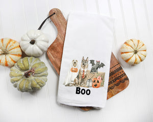 Halloween Pets Kitchen Towel - Fall Tea Towel - Halloween Dogs in Costume Kitchen Decor - Flour Sack Dish Towel - Boo Fall Farmhouse
