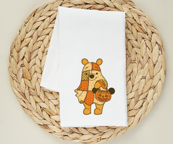 Halloween Pooh Flour Sack Towel – Trick-or-Treat Patchwork Bear