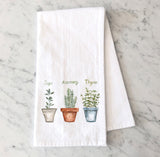 Fresh Herbs Kitchen Tea Towel - Pots of Herbs Tea Towel - Herb Flour Sack Towel - Gift for a Cook - Herbs and Spices