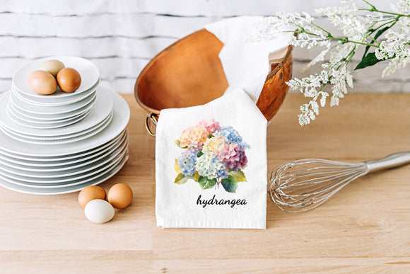Watercolor Hydrangea Floral Tea Towel - Hydrangea Kitchen Towel - Hydrangea Dish Towel - Spring Floral Towels