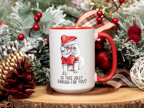 Christmas Grouchy Cat Coffee Mug - Funny Sarcasm Gift for Cat Lover - Bah Humbug Coffee Cup - Holiday Cat Mug