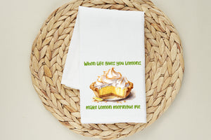 Lemon Meringue Pie Flour Sack Tea Towel, Lemon Kitchen Towel - Lemon Decor - Cotton Tea Towel - Summer Decor - When Life Gives You Lemons