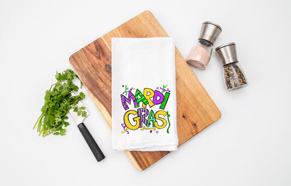 Mardi Gras Tea Towel - Seasonal Decor Flour Sack - Farmhouse Decor - Kitchen Towel - Housewarming Gift - Kitchen Decor