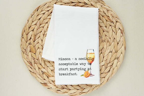 Mimosa Flour Sack Towel - Cocktail Themed Kitchen Towel - Champagne Brunch Tea Towel - Bar Towel - Bridal Shower Gift