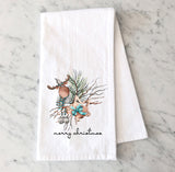 Christmas Moose Tea Towel - Holiday Flour Sack Towel - Cute Christmas Moose Kitchen Towel - Rustic Christmas Kitchen Decor