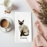Personalized Siamese Cat Flour Sack Towel – Custom Pet Name Kitchen Towel - Gift for Siamese Cat Lover
