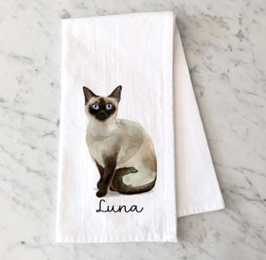 Personalized Siamese Cat Flour Sack Towel – Custom Pet Name Kitchen Towel - Gift for Siamese Cat Lover