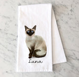 Personalized Siamese Cat Flour Sack Towel – Custom Pet Name Kitchen Towel - Gift for Siamese Cat Lover