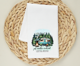 Camping Humor Flour Sack Towel – “Just Another Weekend Sleeping Around” –  RV Camper Decor Tea Towel